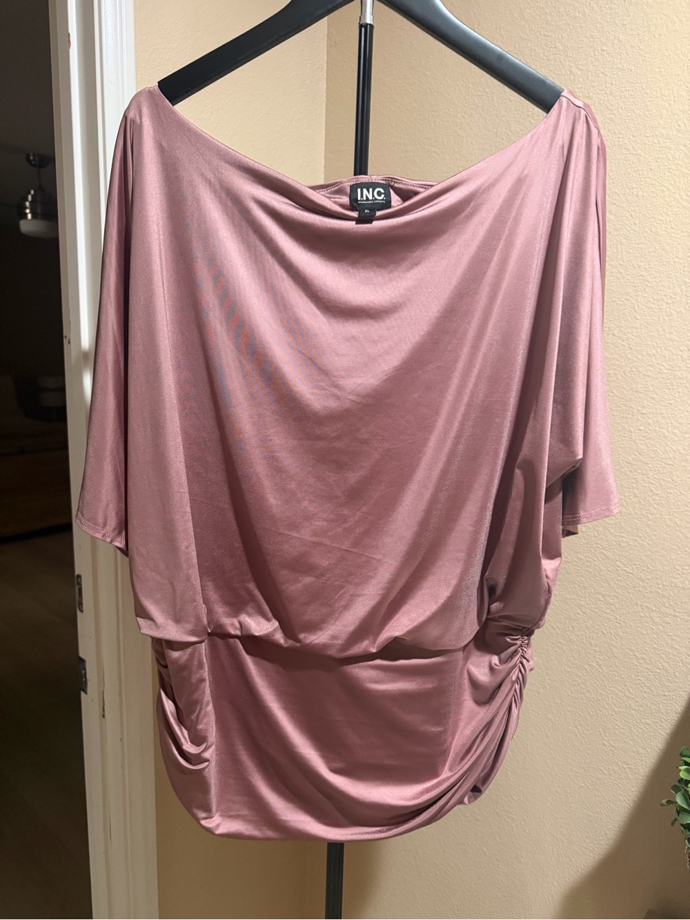 INC International Concepts Rose Mauve Dolman Tunic with Side Ruching